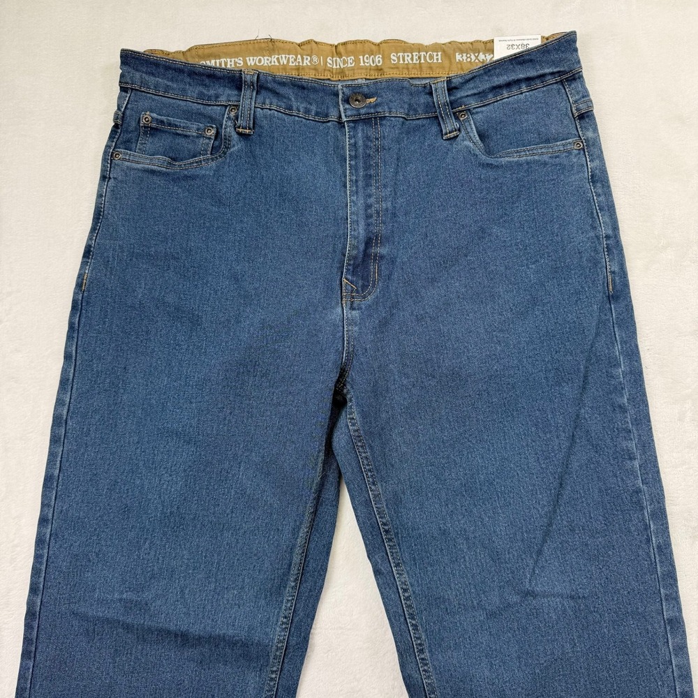 Smiths Workwear Mens Relaxed Fit Stretch Work Jeans Light Vintage Wash 38x32 - Picture 3 of 12